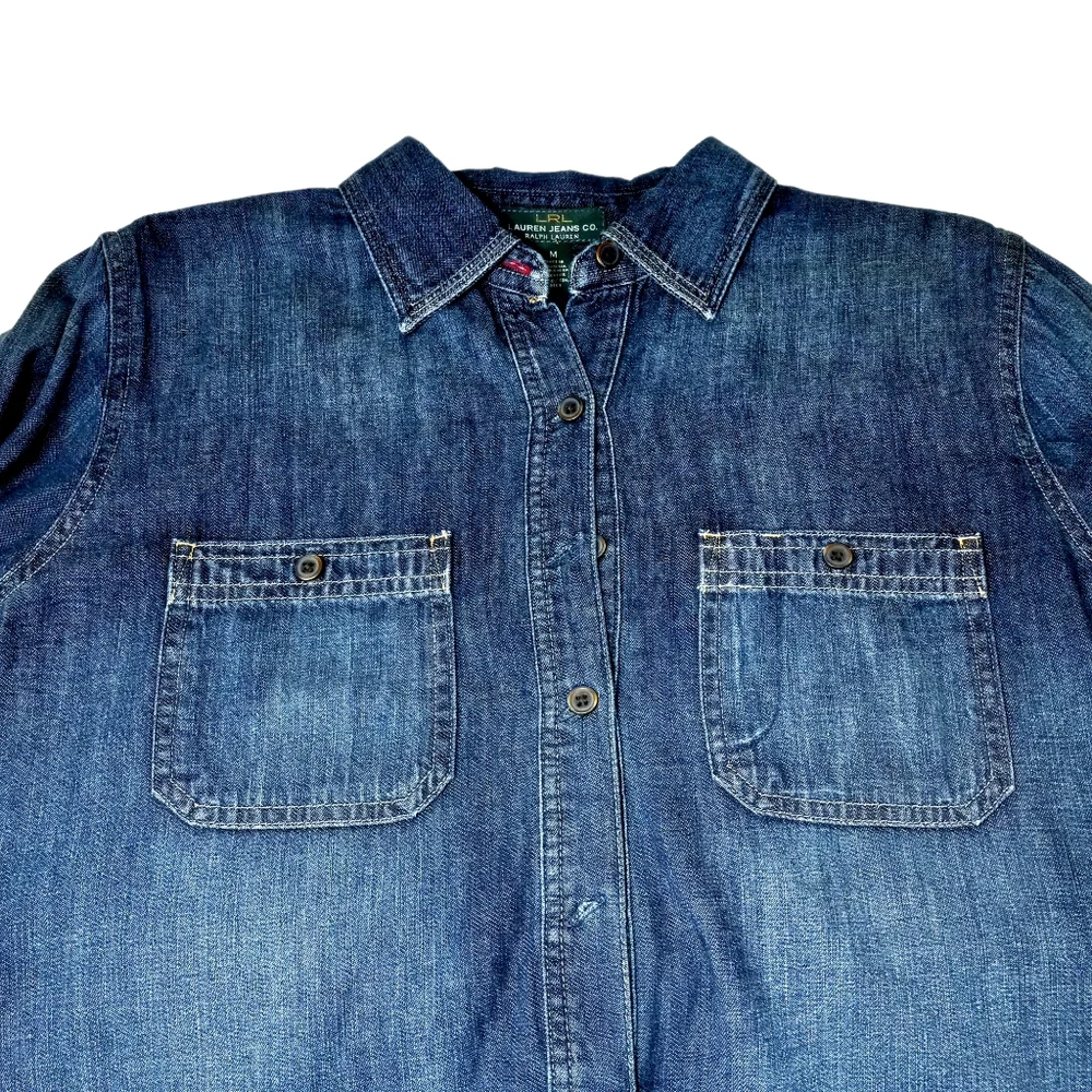 Ralph Lauren Lauren Tie Waist Sash Belt Longsleeve Denim Shirt Dress In Blue - Picture 4 of 10
